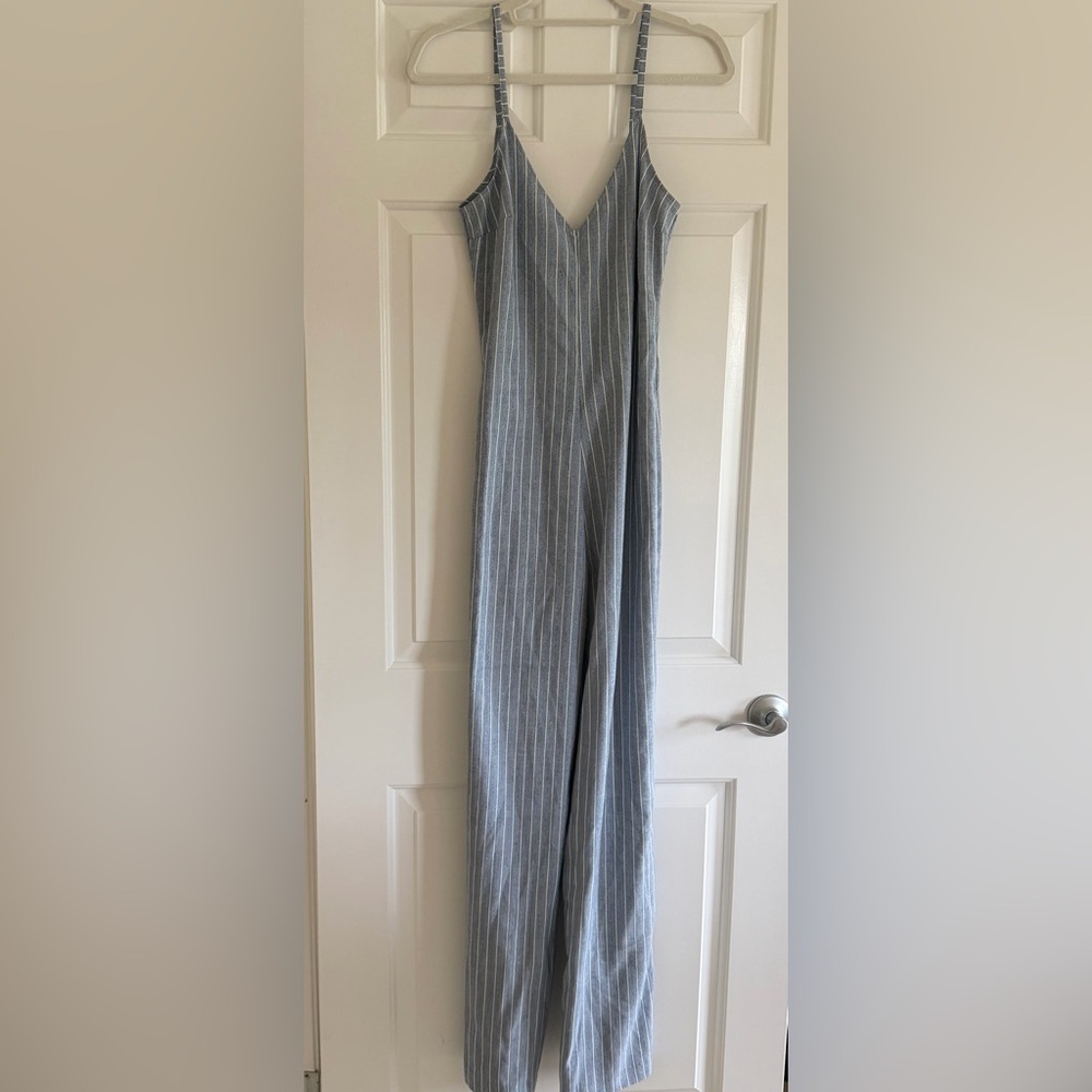 bobiBLACK Striped Wide-Leg Jumpsuit in Light Blue & White